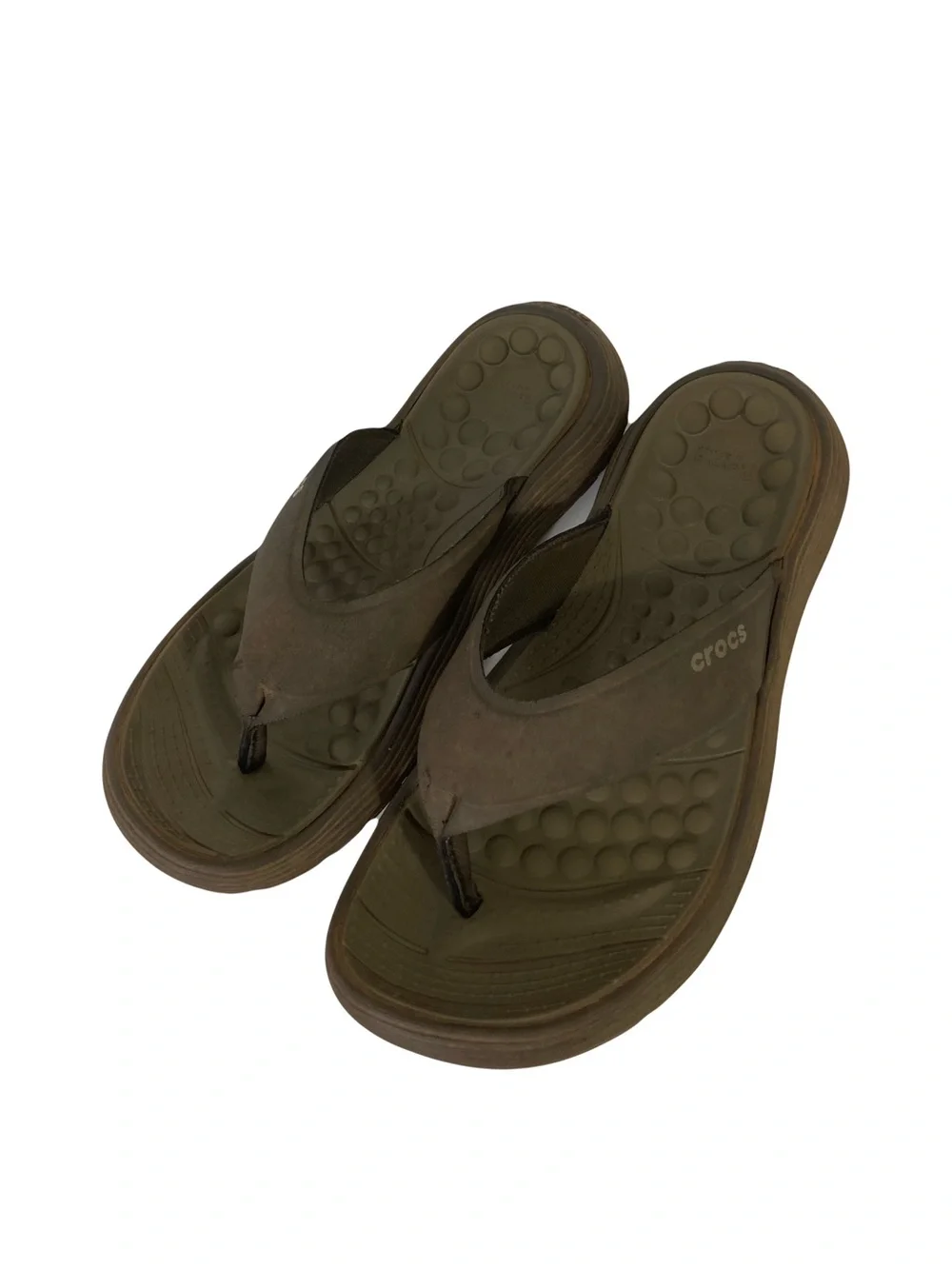 CROCS Sandals Men 11 Brown Flip-Flops Reviva Thong Song